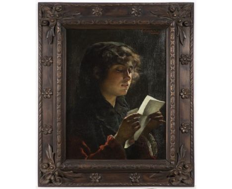 GIUSEPPE BARISON 1853 - 1931: THE READER 1880s Oil on canvas 54 x 44 cm Signed upper right: "G. BARISON – VENEZIA" The Reader