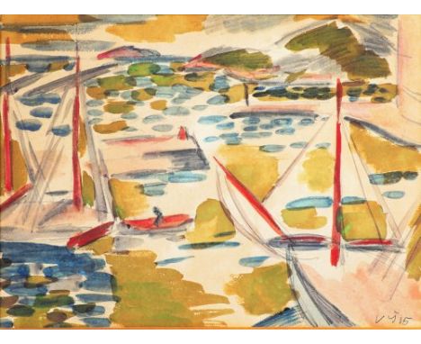 VÁCLAV ŠPÁLA 1885 - 1946: AT PORT 1915 Pencil and watercolor on paper 220 x 295 mm Signed lower right: "VŠ 15" This niche in 