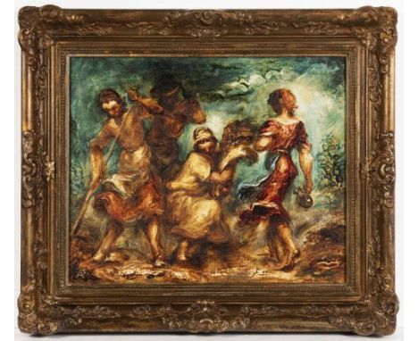 ANTONÍN PROCHÁZKA 1882 - 1945: HARVEST 1940s Oil and wax on canvas and cardboard 40 x 50 cm Signed lower left: "AP." This pai