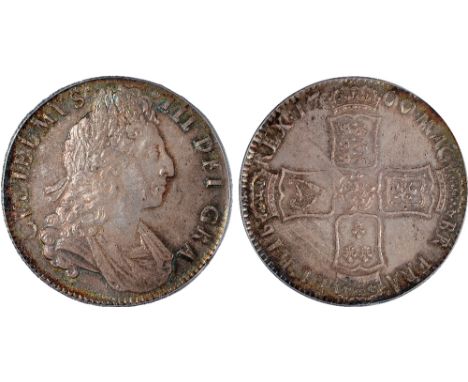 British Coins, William III, crown, 1700, DVODECIMO, third laur. and dr. bust variety r., rev. crowned cruciform shields (S.34