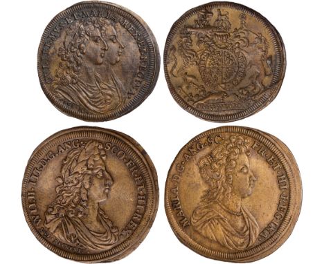 British Medals, William & Mary, Coronation, 1689, complimentary brass counters (2), both by Lazarus Gottlieb Lauffer, conjoin