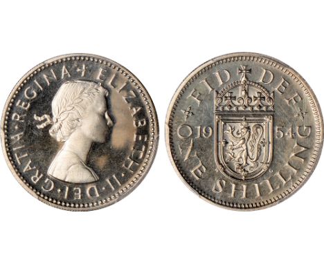 British Coins, Elizabeth II, VIP proof shilling, 1954, ‘Scottish’ reverse, laur. head r., rev. crowned shield of arms (S.4148