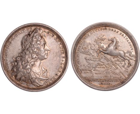 British Medals, George I, Accession 1714, silver medal, by Georg Wilhelm Vestner (1677-1740), laureate bust r., with mantle a