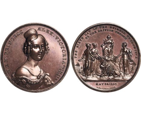 British Medals, Princess Victoria, Her Majority 1837, copper medal, by Thomas Halliday, draped bust three-quarters r., hair i