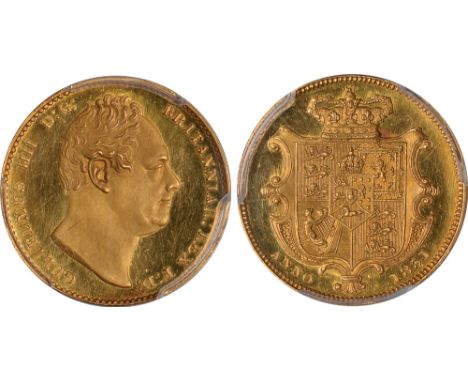 British Coins, William IV, proof sovereign, 1831, plain edge, second portrait, bare head r., rev. crowned shield of arms (S.3