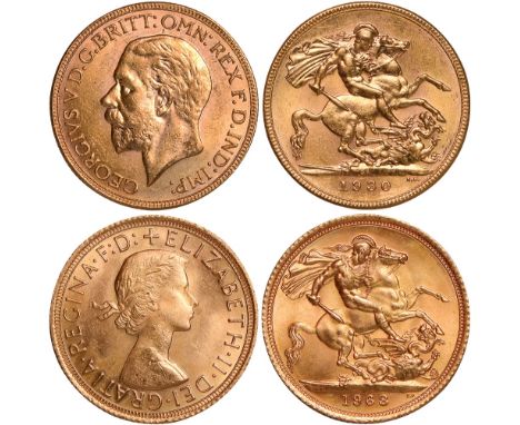 G British Coins, George V, sovereigns (2): 1930SA; 1968, bare head l./laur. bust r., rev. St. George and the dragon (S.4005/4