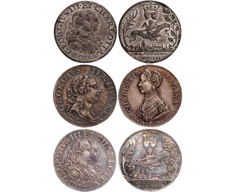 British Medals, George III and Queen Charlotte, Marriage 1761, silver medallet, unsigned, conjoined busts r., he armoured, re