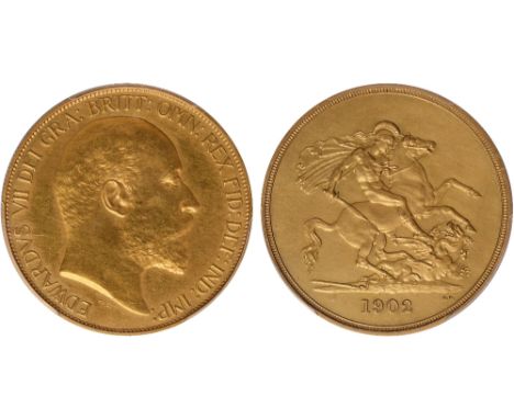 G British Coins, Edward VII, matt proof five pounds, 1902, bare head r., rev. St. George and the dragon (S.3966), certified a