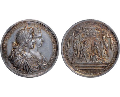 British Medals, William and Mary, Coronation 1689, struck silver medal, by George Bower, conjoined busts r., he laureate and 