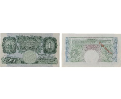 British Banknotes, Misprints and Erros, K. O. Peppiatt, one pound, 1948-49, without serial numbers on front and single D72B 0