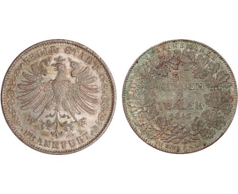 Foreign Coins, Germany, Frankfurt, double thaler (3½ gulden), 1843, crowned spread eagle, rev. value and date within wreath (