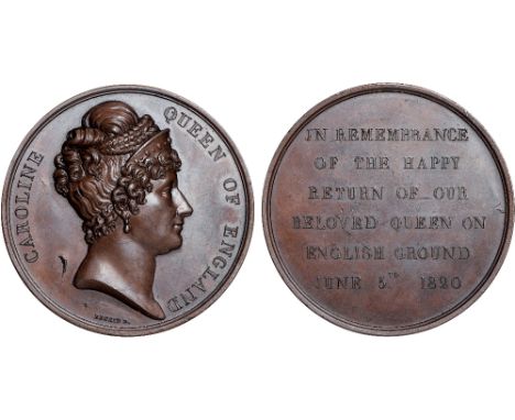 British Medals, Queen Caroline (1768-1821), Accession and Return to England 1820, copper medal, by Renkin, head of Caroline t