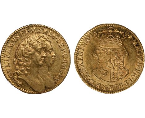 British Coins, William and Mary, half guinea, 1694, second conjoined busts r., rev. crowned shield of arms (S.3430), extremel