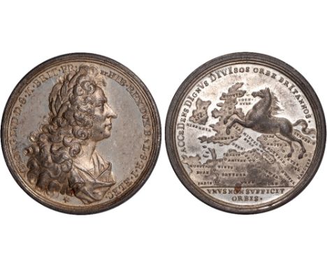 British Medals, George I, Accession 1714, white metal medal, by Georg Wilhelm Vestner (1677-1740), laureate bust r., with man