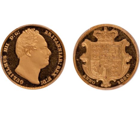 British Coins, William IV, proof pattern sovereign 1830, 2nd bust, rev. crowned garnished shield of arms, plain edge (S.3829B