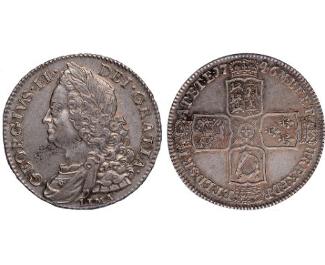 British Coins, George II, halfcrown, 1746, D. NONO, LIMA, old laur. and dr. bust l., LIMA below, rev. crowned cruciform shiel