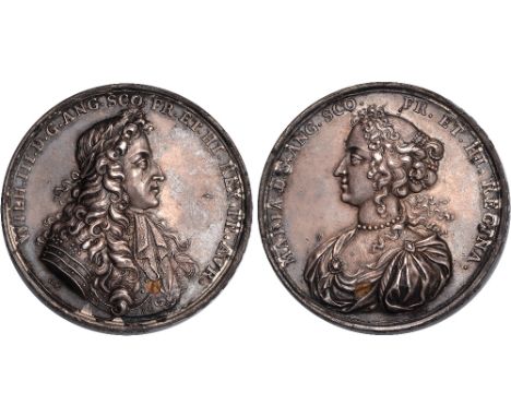 British Medals, William & Mary, Coronation 1689, silvered white metal medal, by Georg Hautsch and (rev.) Lazarus Gottlieb Lau