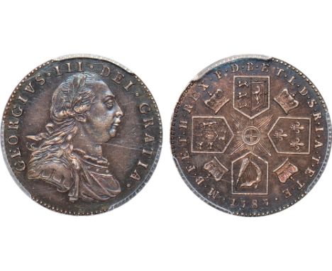 British Coins, George III, pattern sixpence, 1787, with semée of hearts, edge plain, by Pingo, laur. and dr. bust r, rev. cru