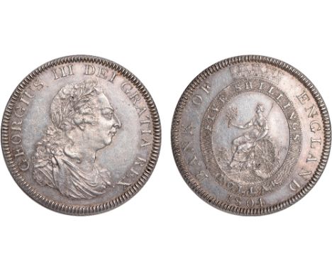 British Coins, George III, Bank of England, dollar, 1804, type B/2, laur. bust r., no stops between C H K, rev. Britannia sea