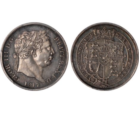 British Coins, George III, proof shilling, 1817, plain edge, laur. head r., rev. crowned shield within Garter (S.3790; ESC.12