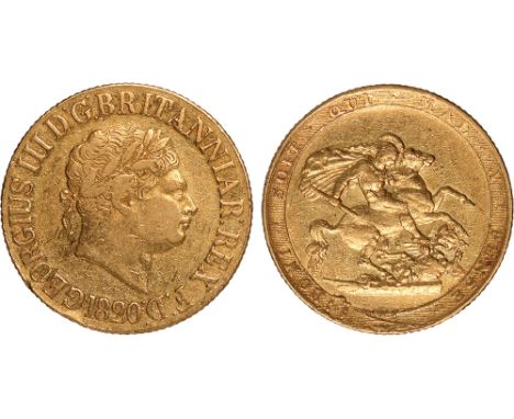 G British Coins, George III, sovereign, 1820, small date, laur. head r., rev. St. George and the dragon (S.3785C), good fine