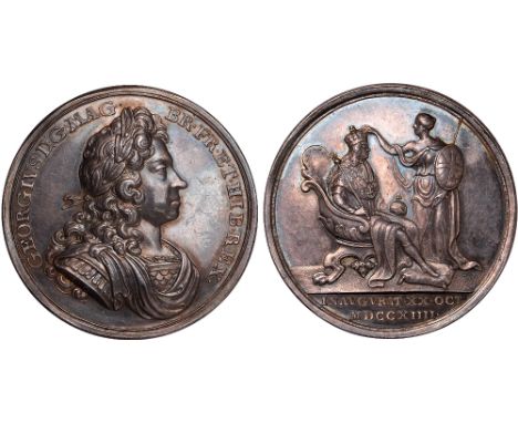 British Medals, George I, Coronation 1714, the official silver medal, by John Croker, laureate and armoured bust r., rev. Bri