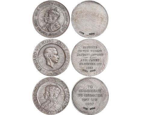 British Medals, The Three Kings of 1936, a set of three small matt silver medals, by W. H. Haseler, for James R. Ogden & Sons