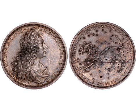 British Medals, George I, Accession 1714, silver medal, by Georg Wilhelm Vestner (1677-1740), laureate bust r., with mantle a