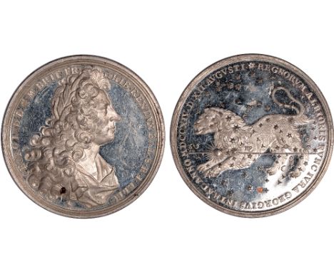 British Medals, George I, Accession 1714, white metal medal, by Georg Wilhelm Vestner (1677-1740), laureate bust r., with man