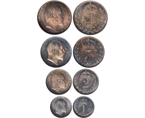 British Coins, Edward VII, Maundy set, 1907, bare head r., rev. crowned mark of value within wreath (S.3985; ESC.2523), all c
