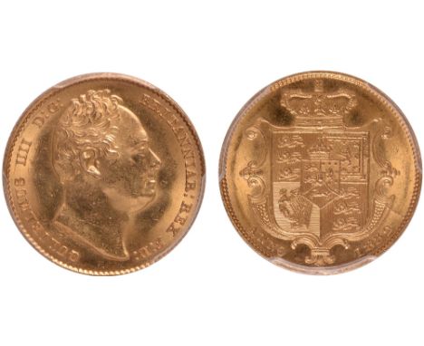 British Coins, William IV, sovereign, 1832, 2nd bust, rev. crowned garnished shield of arms (S.3829B), certified and graded b