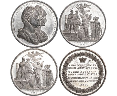 British Medals, William IV and Queen Adelaide, Coronation 1831, white metal medal, by Thomas Wells Ingram, conjoined busts of