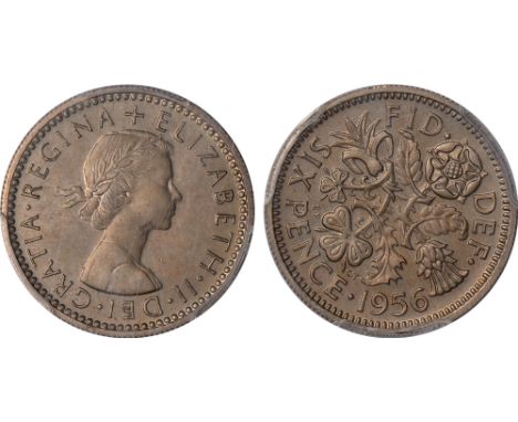 British Coins, Elizabeth II, VIP proof sixpence, 1956, laur. head r., rev. cross of interlaced rose, thistle, shamrock and le