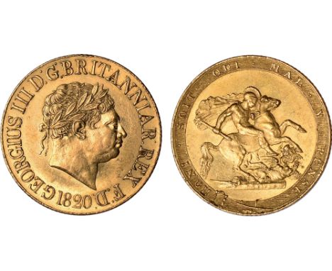 British Coins, George III, sovereign, 1820, closed 2, laur. head r., rev. St. George and the dragon (S.3785C), some scratches