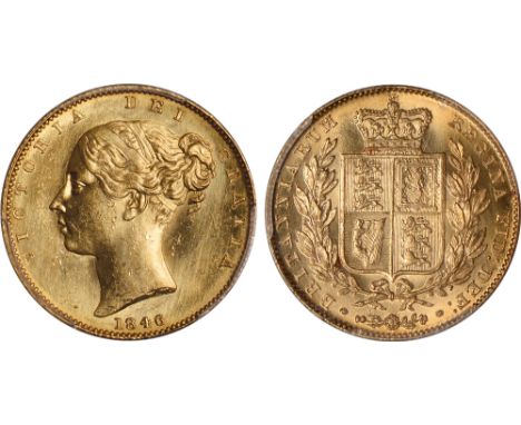 British Coins, Victoria, sovereign, 1846, young head l., rev. crowned shield of arms within wreath (S.3852), a lovely coin sh