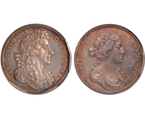 British Medals, James II and Mary of Modena, Coronation 1685, silver medal from the obverses of the official medals of both t