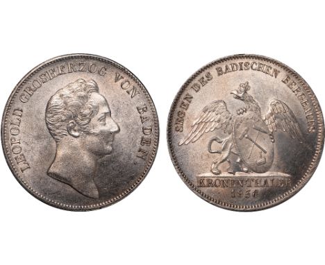 Foreign Coins, Germany, Baden, Leopold I, thaler, 1836, Baden Mines, bare head r., rev. mining tools on shield held by griffi
