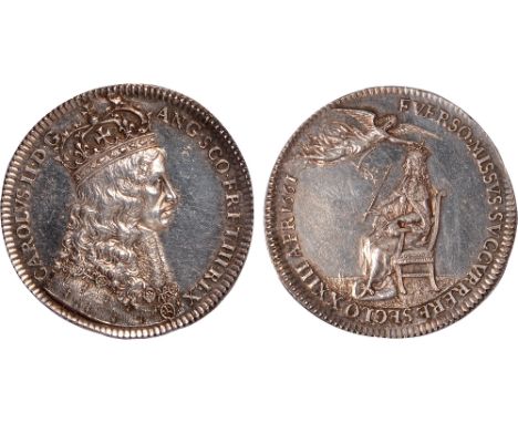 British Medals, Charles II, Coronation 1661, the official silver medal, by Thomas Simon, crowned bust r., wearing ornate lace