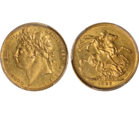 British Coins, George IV, sovereign, 1825, laur. head l., rev. St. George and the dragon (S.3800; Marsh 9 [R2 in any conditio
