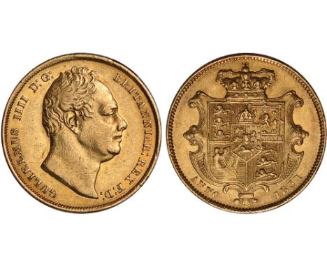G British Coins, William IV, sovereign, 1831, bare head r., rev. crowned shield of arms (S.3829), about very fine