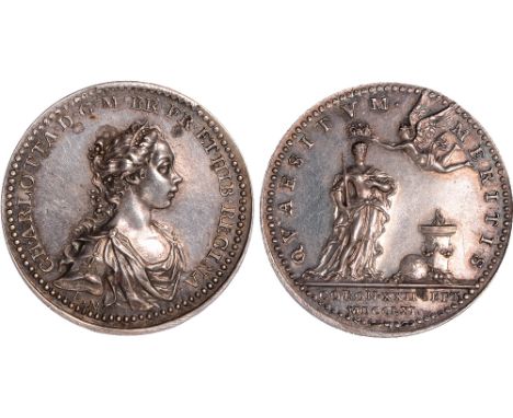 British Medals, George III: Queen Charlotte, Coronation 1761, the official silver medal, by Lorenz Natter, draped bust r., ha