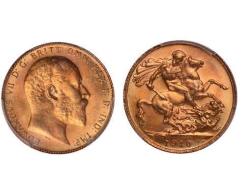 G British Coins, Edward VII, sovereign, 1910C, bare head r., rev. St. George and the dragon, C above date (S.3970), certified