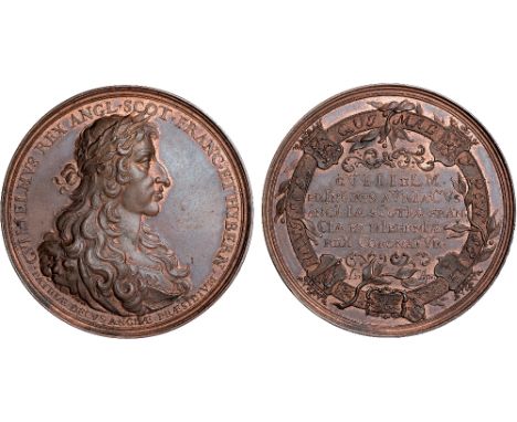 British Medals, William & Mary, Coronation 1689, copper medal, by Philipp Heinrich Müller, laureate bust r., with long, flowi