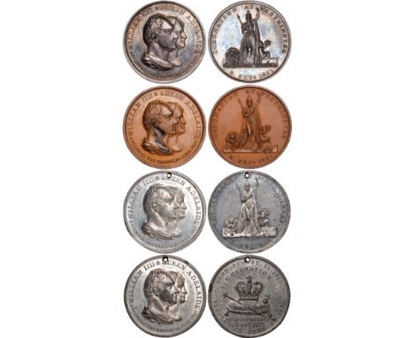 British Medals, William IV and Queen Adelaide, Coronation 1831, ‘set’ of three medals in silver, copper and white metal, sign
