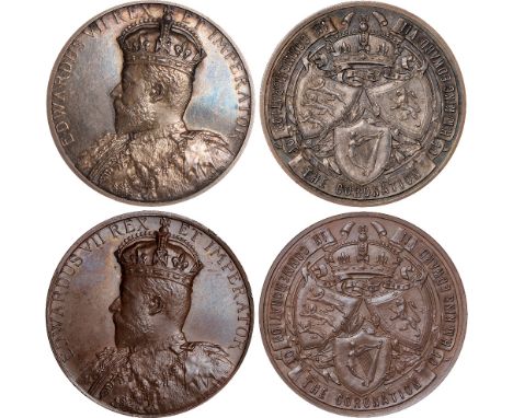 British Medals, Edward VII, Coronation 1902, a pair of medals, silver and copper, by Messrs John Pinches, crowned bust l., re