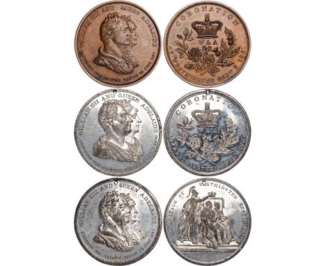 British Medals, William IV and Queen Adelaide, Coronation 1831, medals (3), copper and white metal, unsigned, conjoined busts