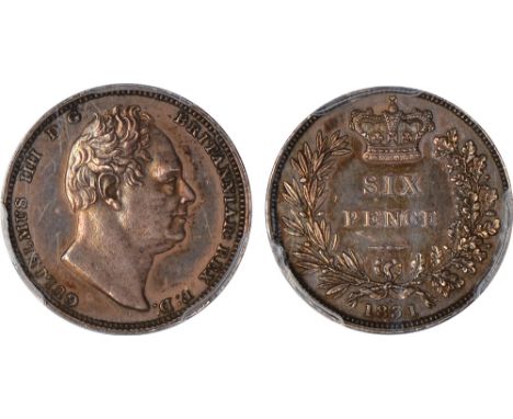 British Coins, William IV, proof sixpence, 1831, plain edge, struck en médaille, bare head r., rev. value within wreath (S.38