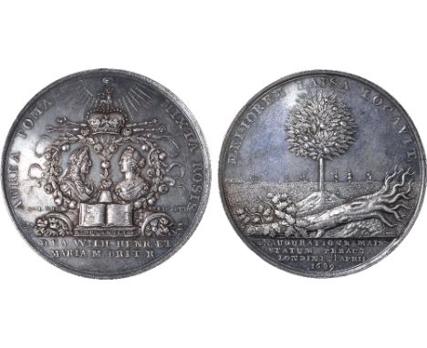 British Medals, William & Mary, Coronation 1689, large silver medal, by R. Arondeaux, the eye of Providence watches over bust