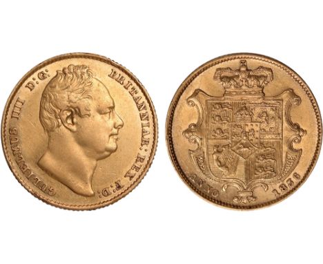 G British Coins, William IV, sovereign, 1836, bare head r., rev. crowned shield of arms (S.3829B), obverse slightly rubbed, t