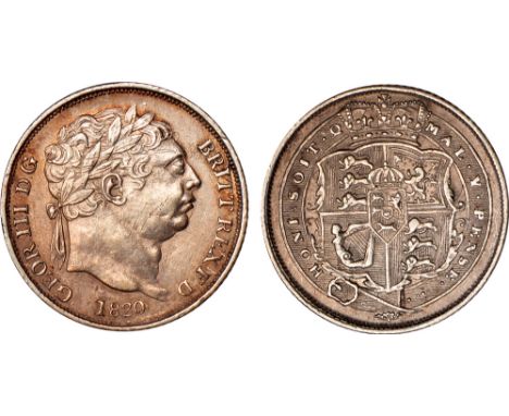 British Coins, George III, sixpence, 1820, no colons on obverse, laur. head r., rev. crowned shield within Garter (S.3791; ES